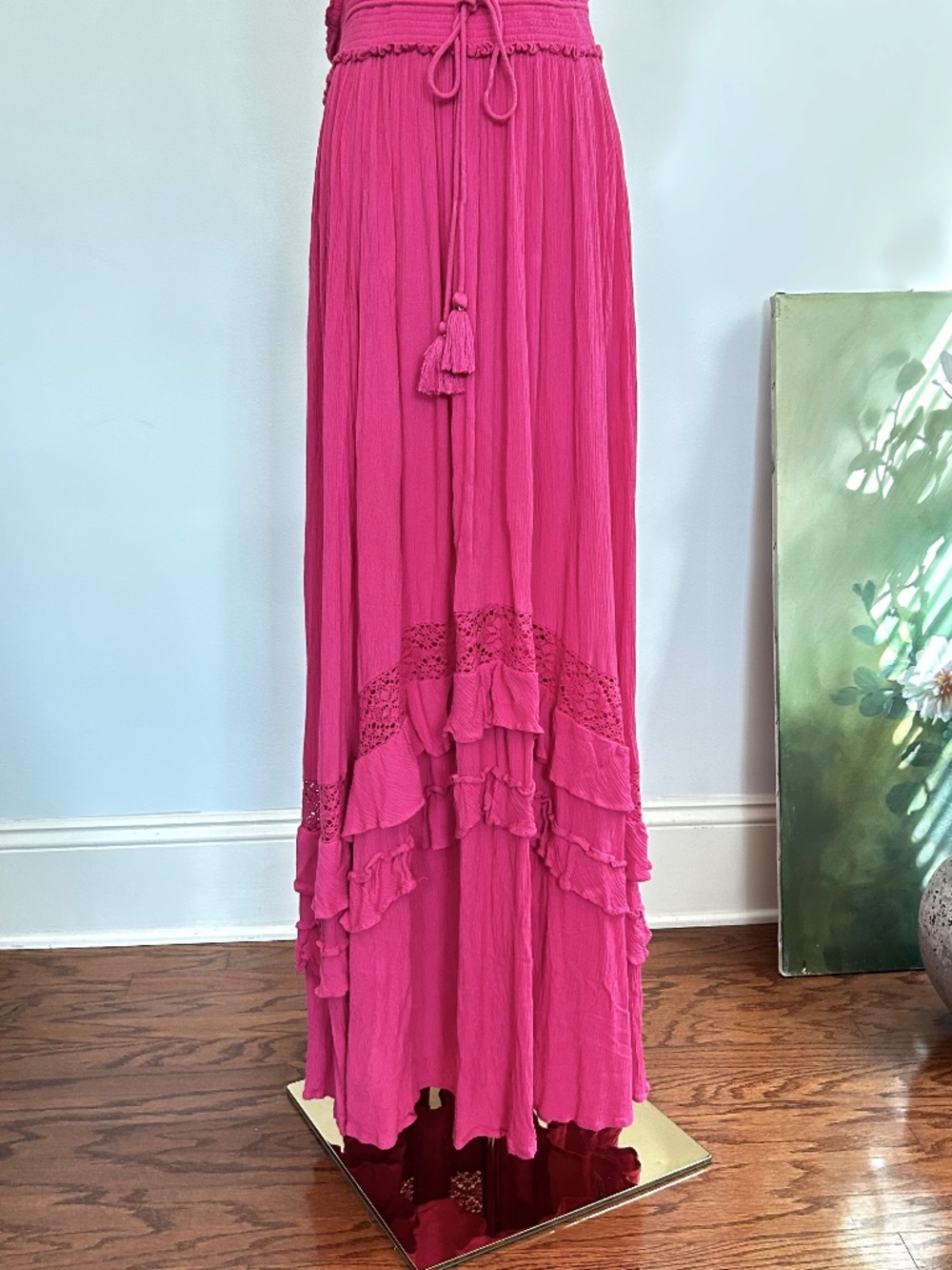 Free People Santa Maria Maxi Dress XL Love Pink Crochet Lace Open Back Boho - Picture 3 of 14
